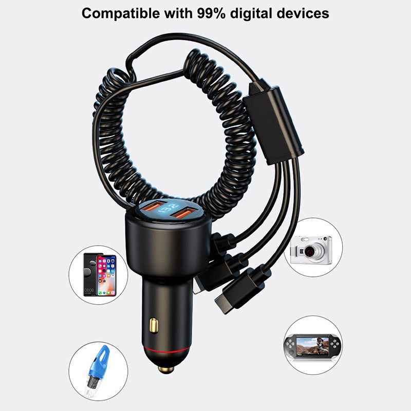 P6X 12V-24V Dual USB Car Cigarette Lighter Fast Phone Charger with iP+Micro+USB-C Cable P6X 12V-24V Dual USB Car Cigarette Lighter Fast Phone Charger with iP+Micro+USB-C Cable